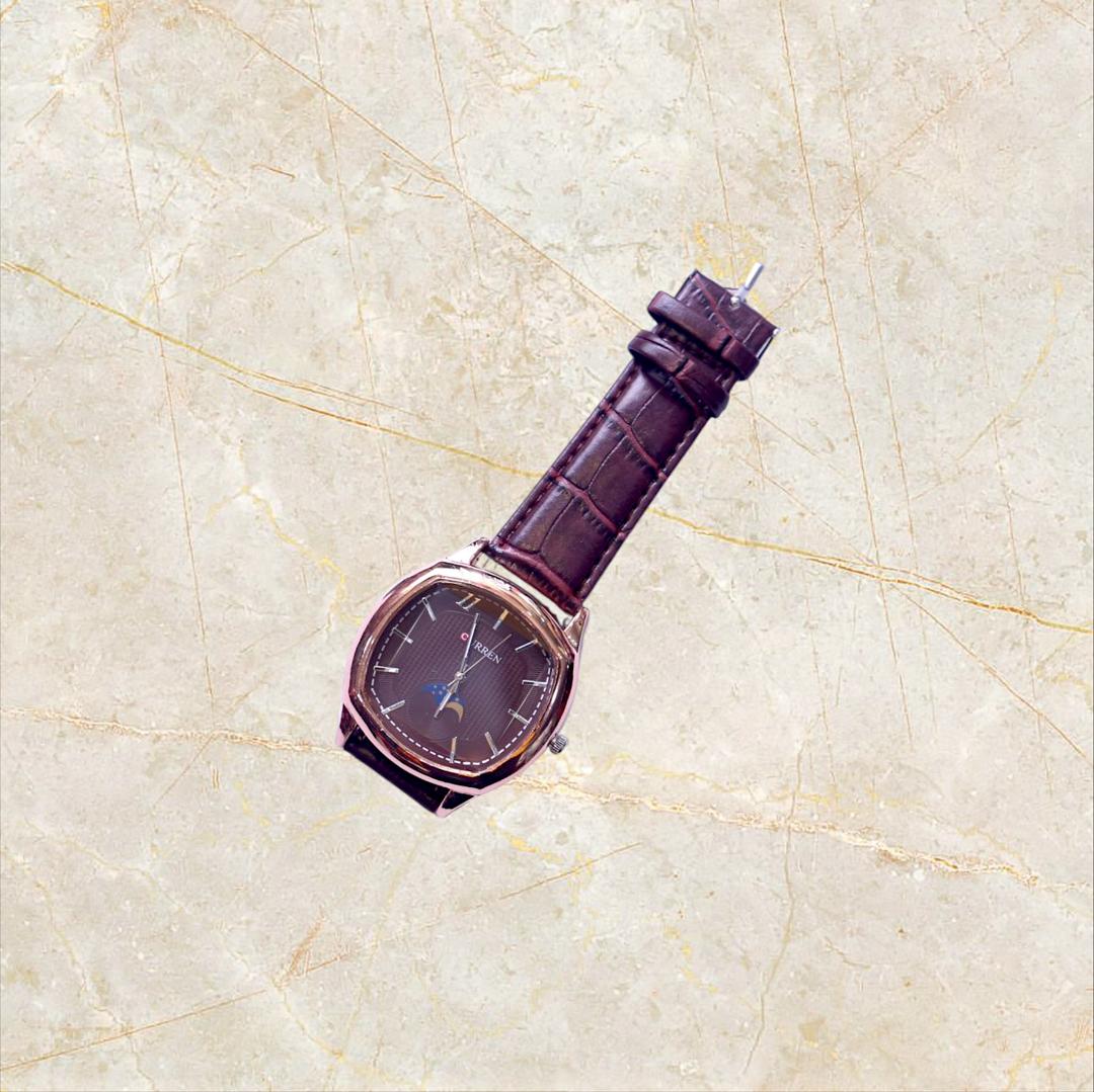 Men's Quartz Aviator Watch - Brown Leather Strap, Water Resistant