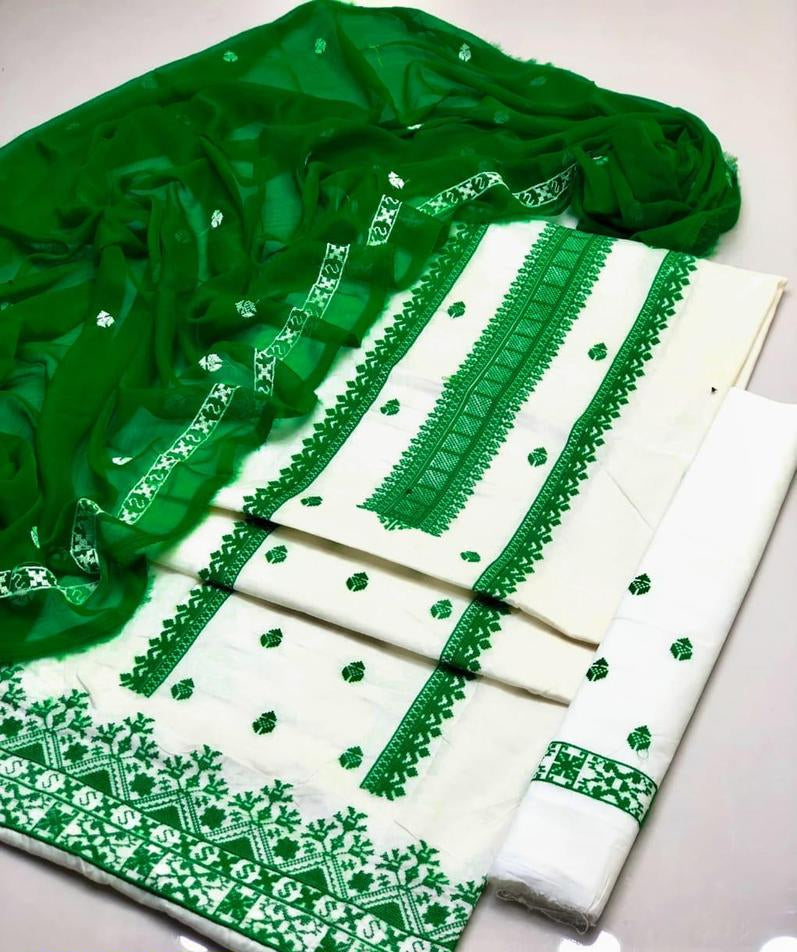 3 Pcs Women's Unstitched Cotton Embroidered Suit