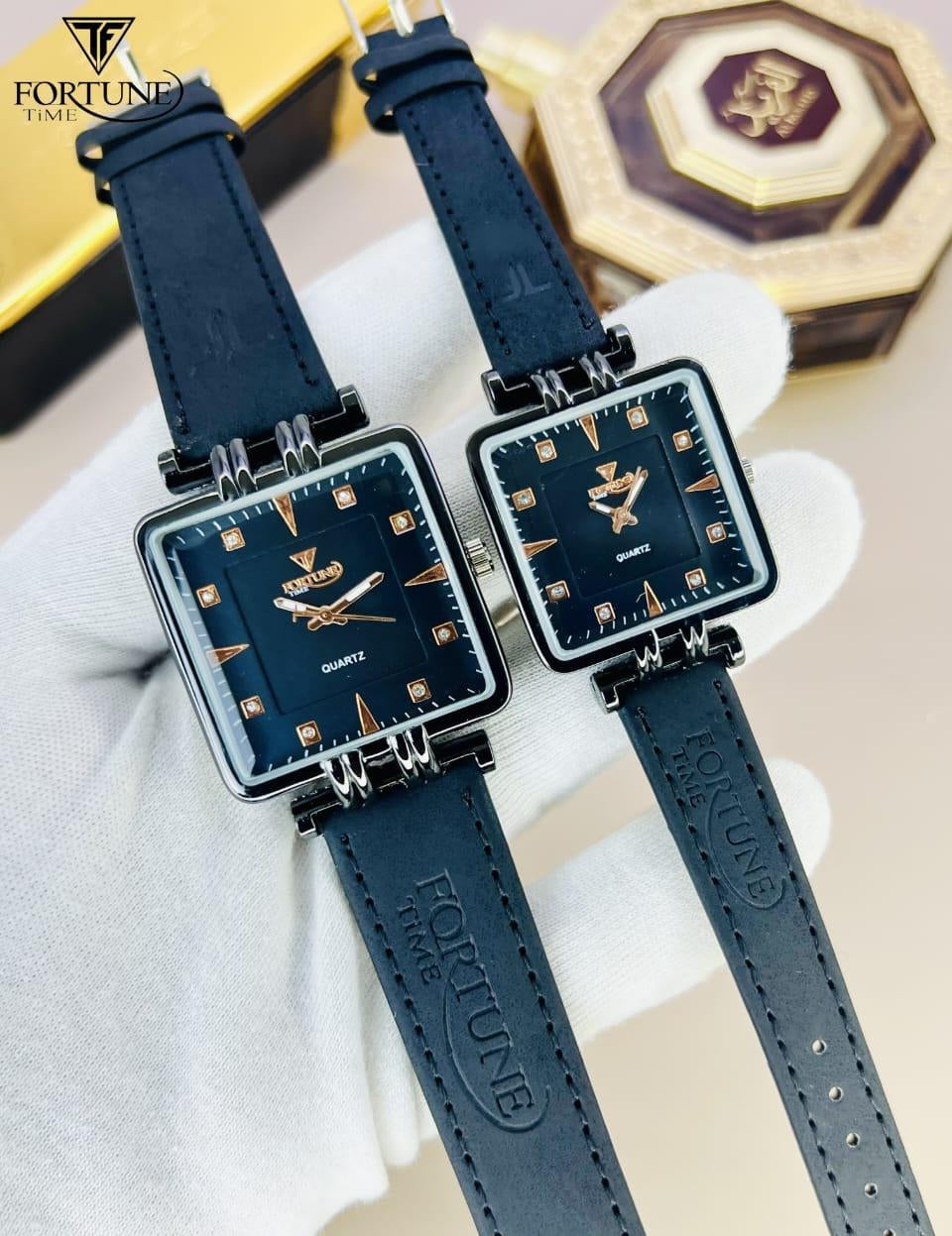 Stylish Quartz Square Watch for Couples - 2 Pcs Water Resistant