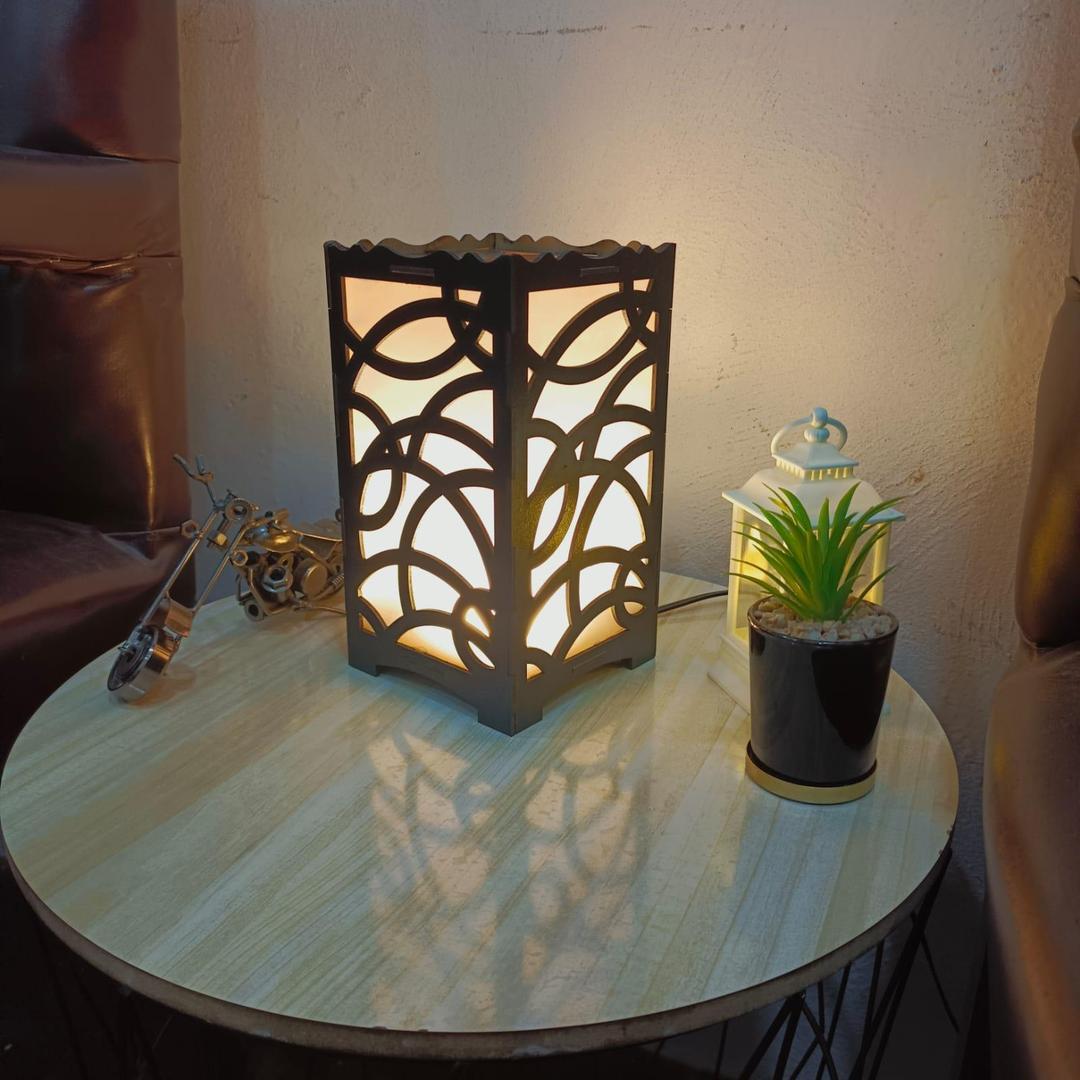 Rechargeable Wooden Table Lamp Golden Dark Brown Medium Size