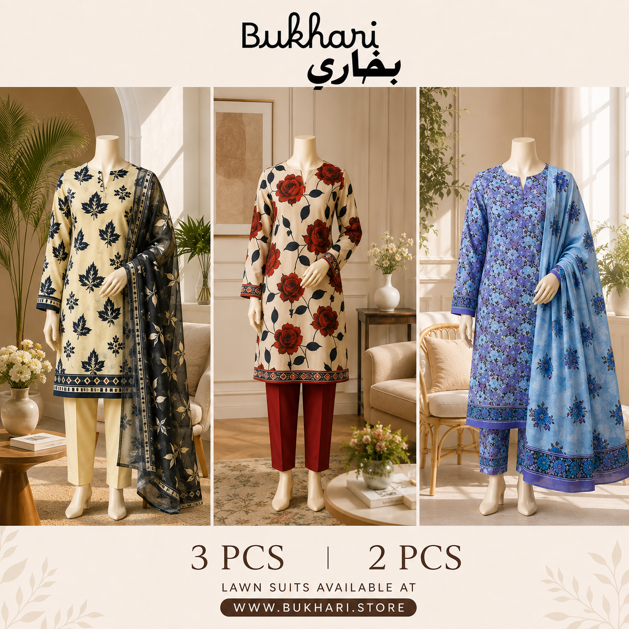 Unstiched Lawn 3 Pcs & 2 Pcs