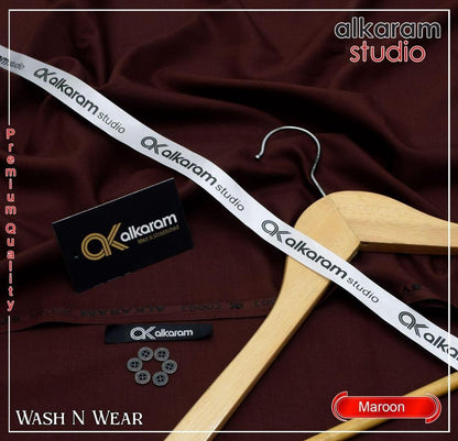 Maroon Boski Suit Unstitched 8 Button Wash N Wear