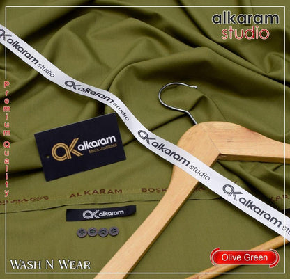 Olive Green Boski Unstitched Suit for Men
