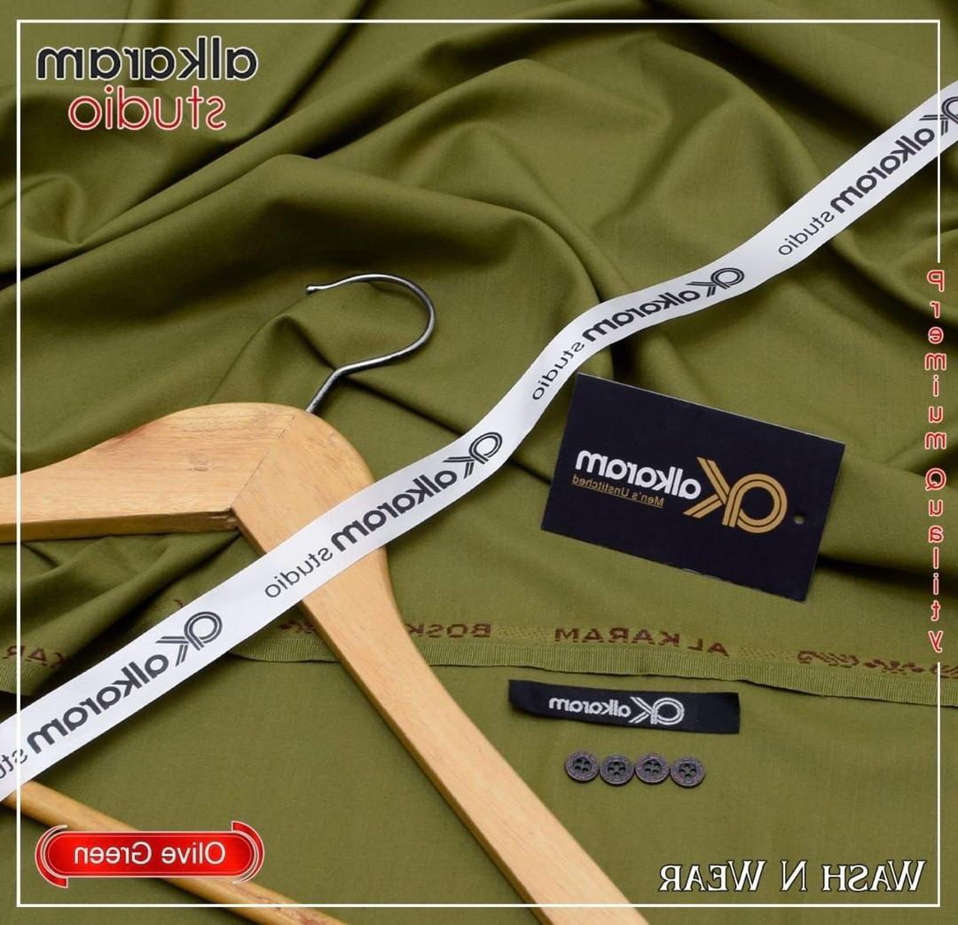 Olive Green Boski Unstitched Suit for Men