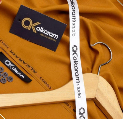 Mustard Wash & Wear Unstitched Suit for Men
