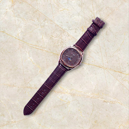 Men's Quartz Aviator Watch - Brown Leather Strap, Water Resistant