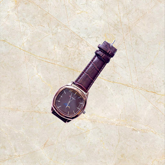 Men's Quartz Aviator Watch - Brown Leather Strap, Water Resistant