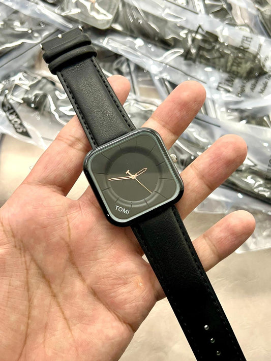 Men's Quartz Analogue Watch with Black Leather Strap