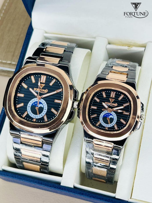 Stylish Couple Watch Set Quartz Chronograph in Rose Gold
