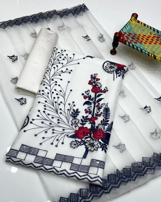 3 Pcs Women's Unstitched Organza Embroidered Suit