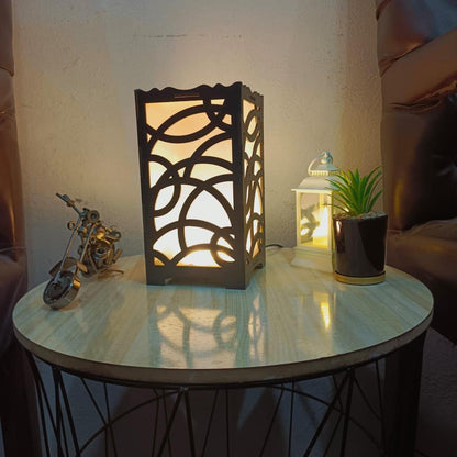 Rechargeable Wooden Table Lamp Golden Dark Brown Medium Size