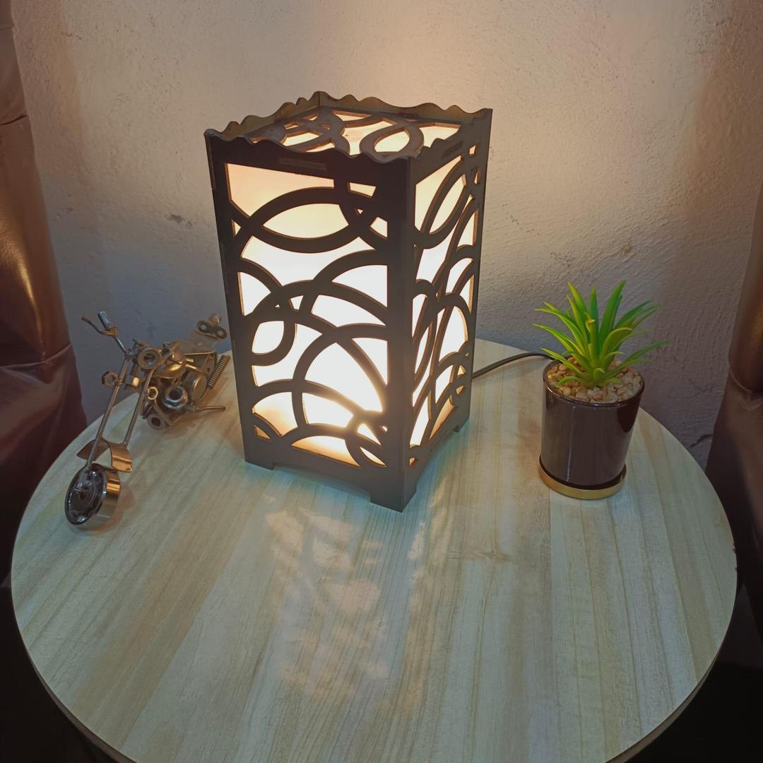 Rechargeable Wooden Table Lamp Golden Dark Brown Medium Size