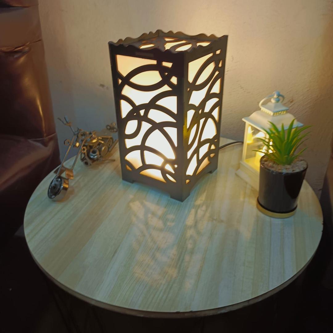 Rechargeable Wooden Table Lamp Golden Dark Brown Medium Size