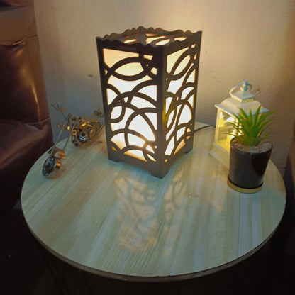 Rechargeable Wooden Table Lamp Golden Dark Brown Medium Size