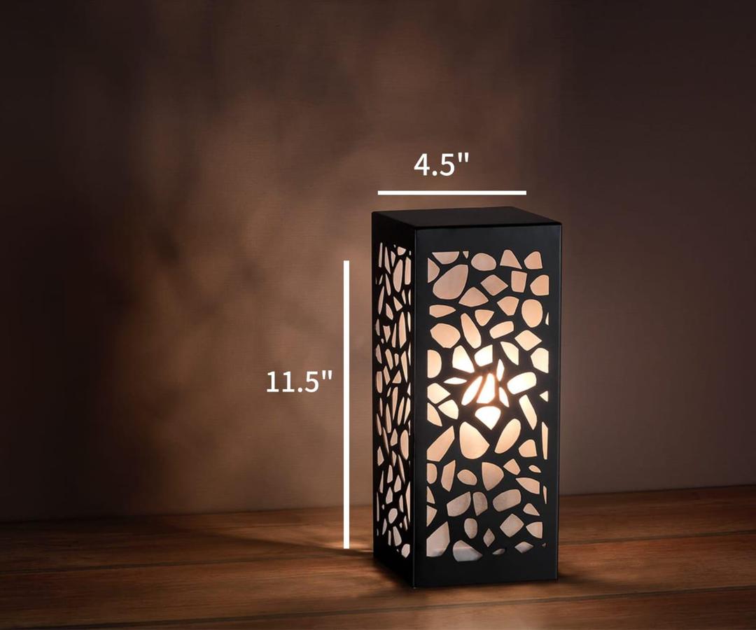 Medium Black Laser Cut Wooden Table Lamp with Golden Light