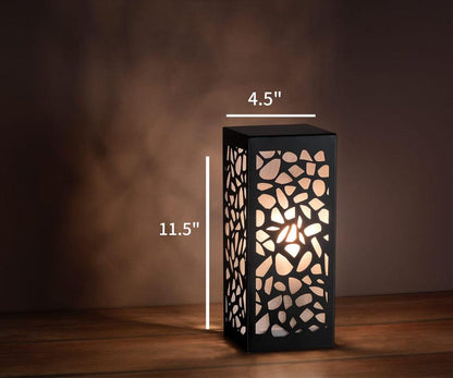 Medium Black Laser Cut Wooden Table Lamp with Golden Light