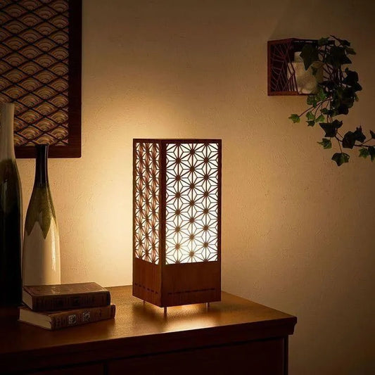 Japanese Wooden Shoji Table Lamp Dark Brown LED Night Light