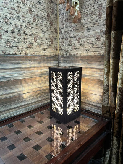 Japanese Wooden Shoji Table Lamp Dark Brown LED Night Light