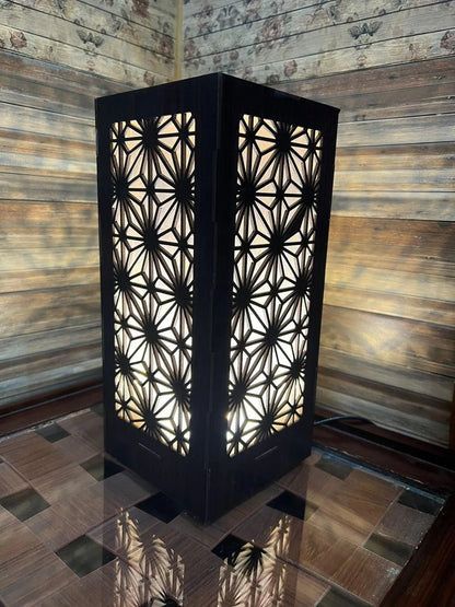 Japanese Wooden Shoji Table Lamp Dark Brown LED Night Light