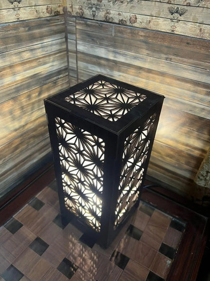 Japanese Wooden Shoji Table Lamp Dark Brown LED Night Light