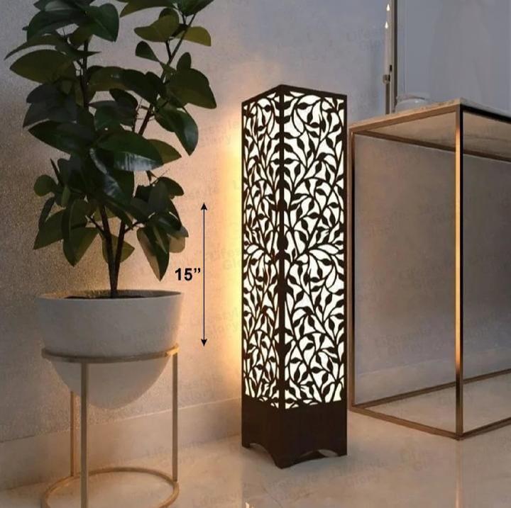 Wooden Leaf Pattern Floor Lamp 15 Inch LED Decor Light