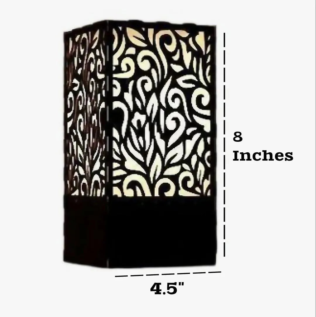 Elegant Black Wooden Laser Cut LED Table Lamp for Bedroom