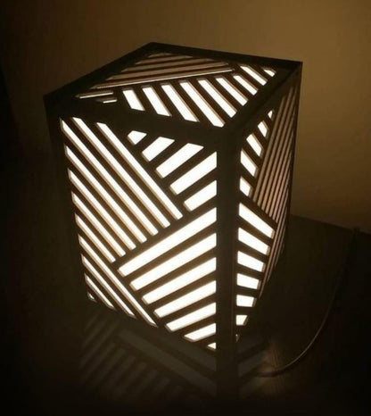 Modern Wooden Cube LED Table Lamp with Geometric Design