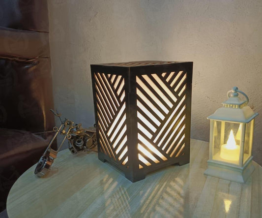 Modern Wooden Cube LED Table Lamp with Geometric Design
