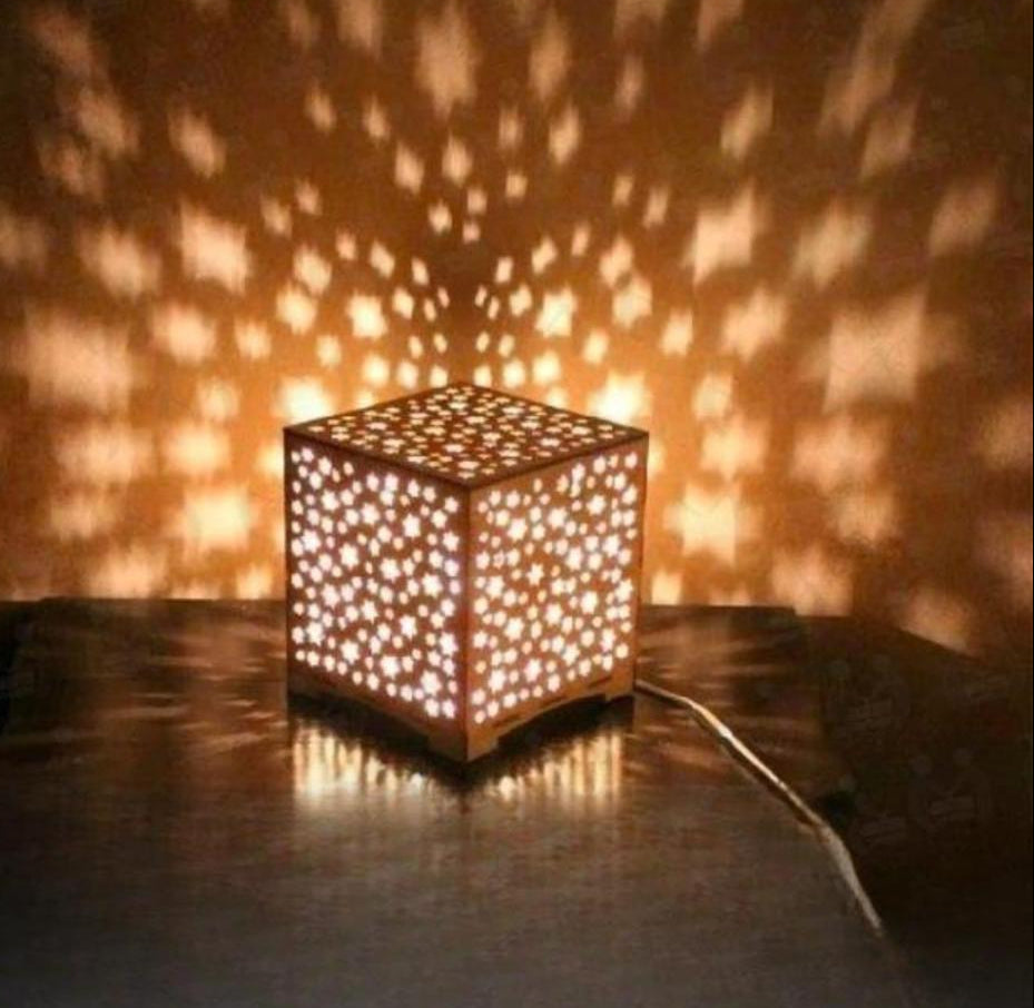 Rechargeable Star Cut Wooden Table Lamp Brown 6x6"