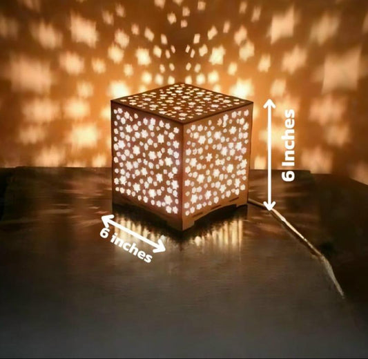 Rechargeable Star Cut Wooden Table Lamp Brown 6x6"