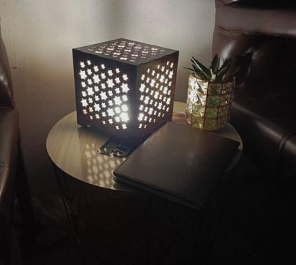 Rechargeable Star Cut Wooden Table Lamp Brown 6x6"