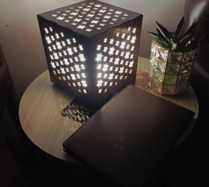 Rechargeable Star Cut Wooden Table Lamp Brown 6x6"