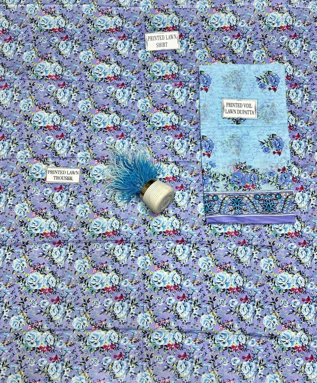Unstitched Printed Lawn Suit Purple Floral 3Pc