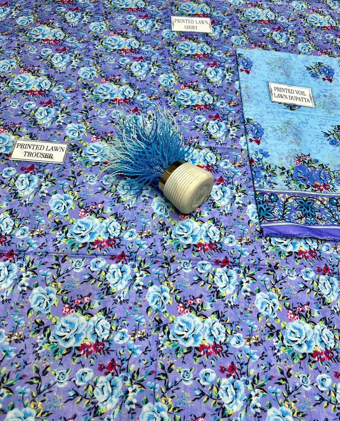 Unstitched Printed Lawn Suit Purple Floral 3Pc