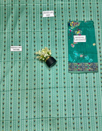 Green Printed Lawn 3-Piece Shirt Dupatta Trouser Set