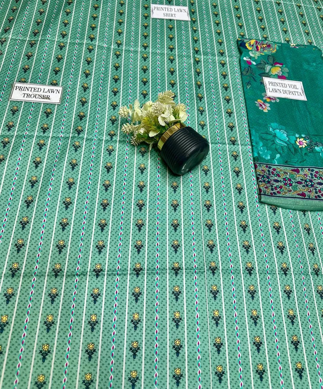 Green Printed Lawn 3-Piece Shirt Dupatta Trouser Set