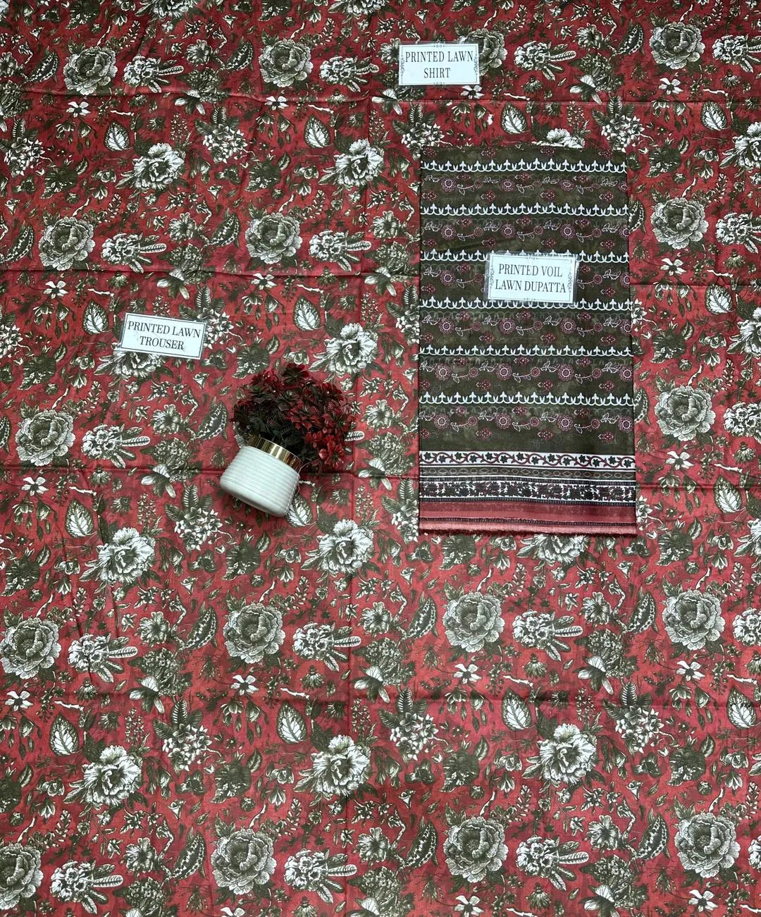 Unstitched Printed Lawn Suit Brown Floral 3-Piece Set