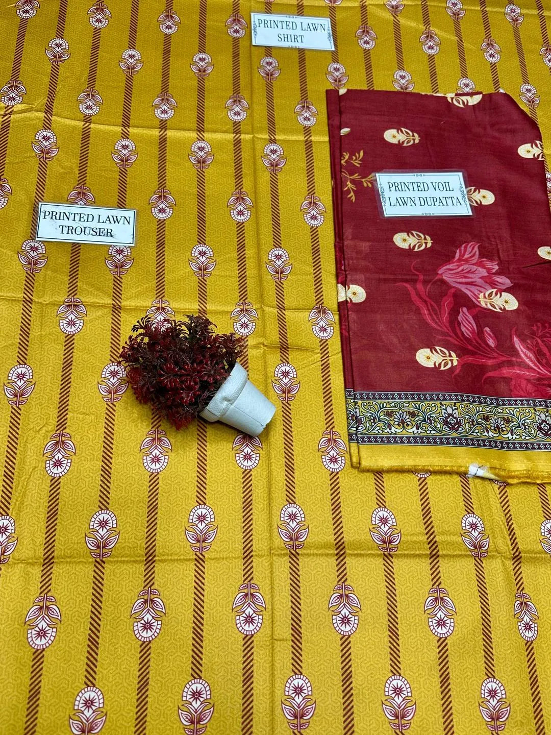 Unstitched Printed Lawn Suit Set Yellow Floral 3 Pcs