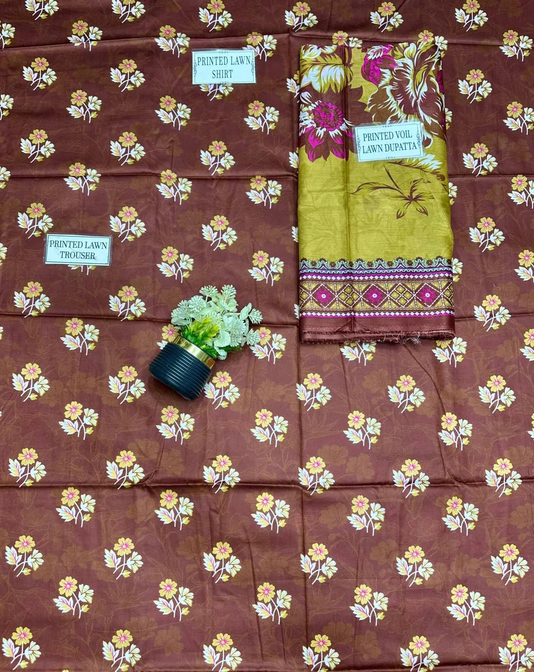 Women's 3-Piece Printed Lawn Suit Brown Floral