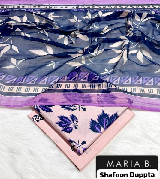 Peach Printed Lawn 3Pcs Set Dupatta Set