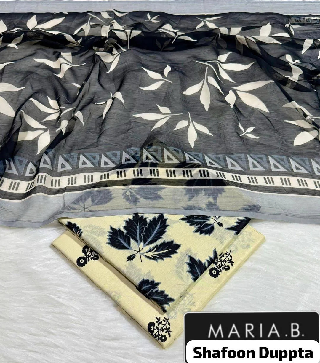 Black Printed Lawn 3Pcs Set Dupatta Set