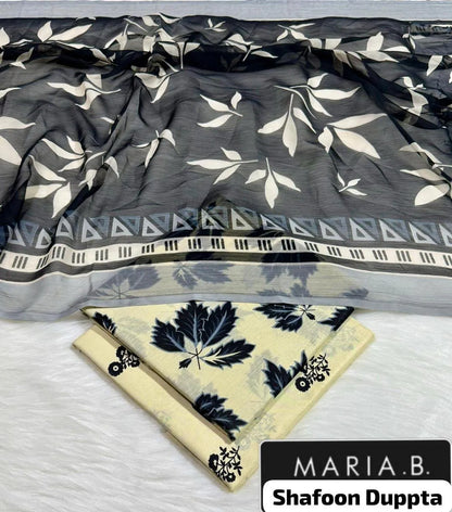 Black Printed Lawn 3Pcs Set Dupatta Set