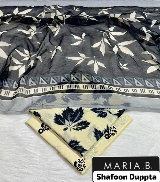 Black Printed Lawn 3Pcs Set Dupatta Set