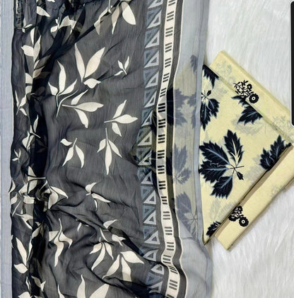 Black Printed Lawn 3Pcs Set Dupatta Set