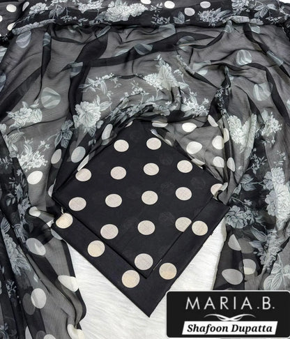 Black Polka Dot Shufoon Dupatta Maria B