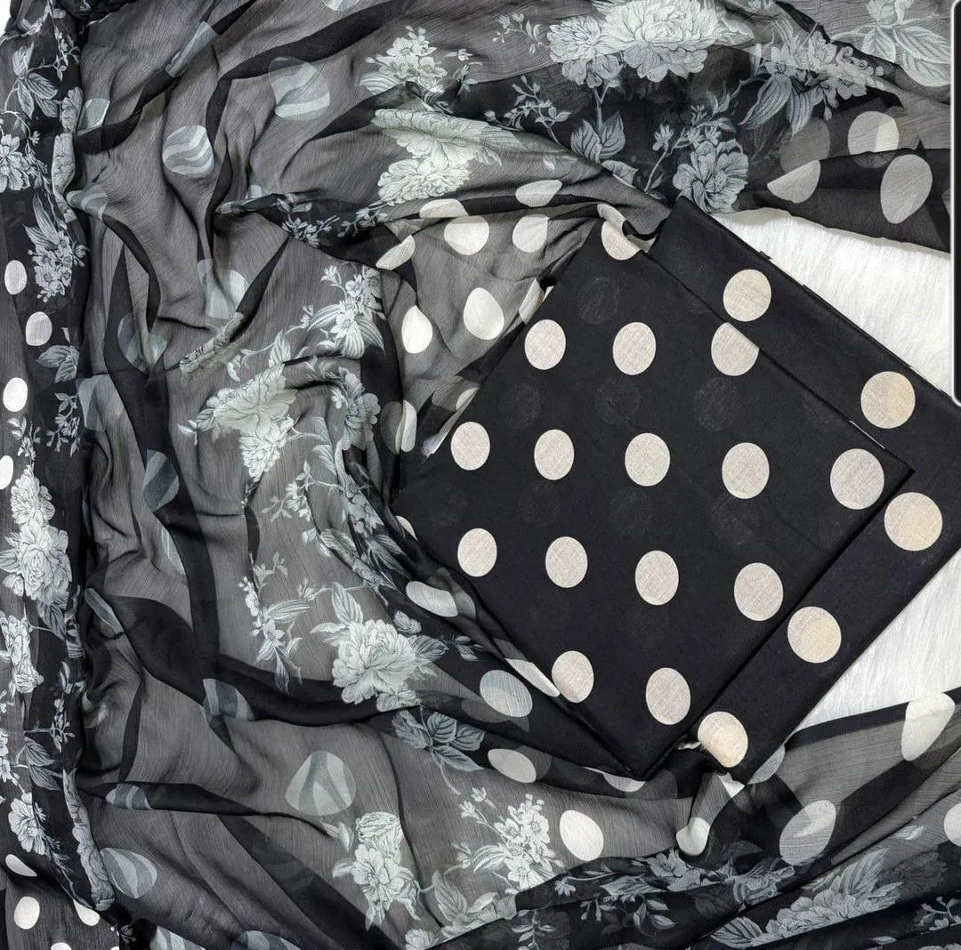 Black Polka Dot Shufoon Dupatta Maria B