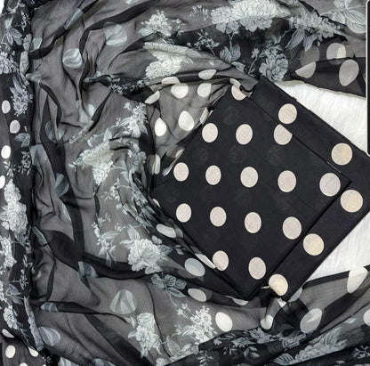Black Polka Dot Shufoon Dupatta Maria B
