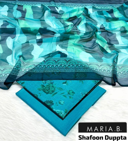 Shafoon Dupatta Blue Teal Floral Pattern