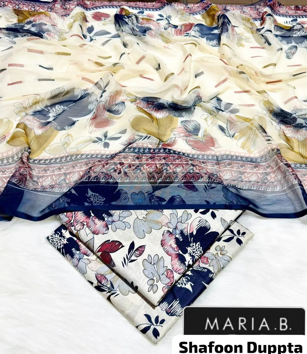 Maria B Shafoon Dupatta White Lawn 3Pcs Set