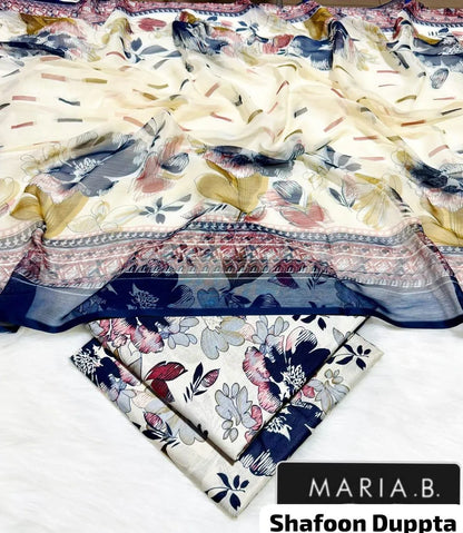 Maria B Shafoon Dupatta White Lawn 3Pcs Set